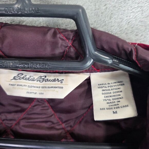 Womens Eddie Bauer Red Quilted Goose Down Jacket Snap Button Up Polyester Size M - Picture 2 of 9